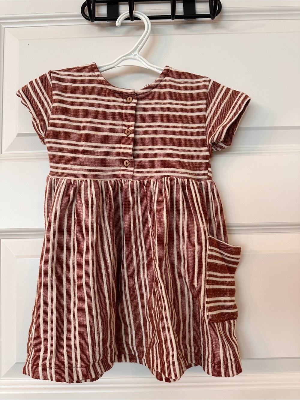 Zara Rust and Cream Striped Short-Sleeve Dress with Pocket
